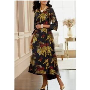 Midnight Velvet V-Neck 3/4 Sleeve Floral Print Formal Dress Womens Plus Sze 22W